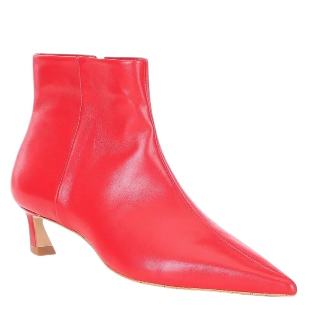 NEW Gianni Bini Georgina Leather Pointed Toe Kitten Heel Booties in Red